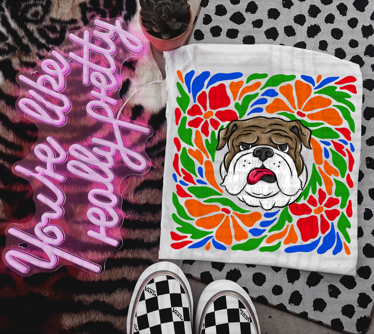 Bulldog Retro Floral (Caplinger) 101134 DTF transfer