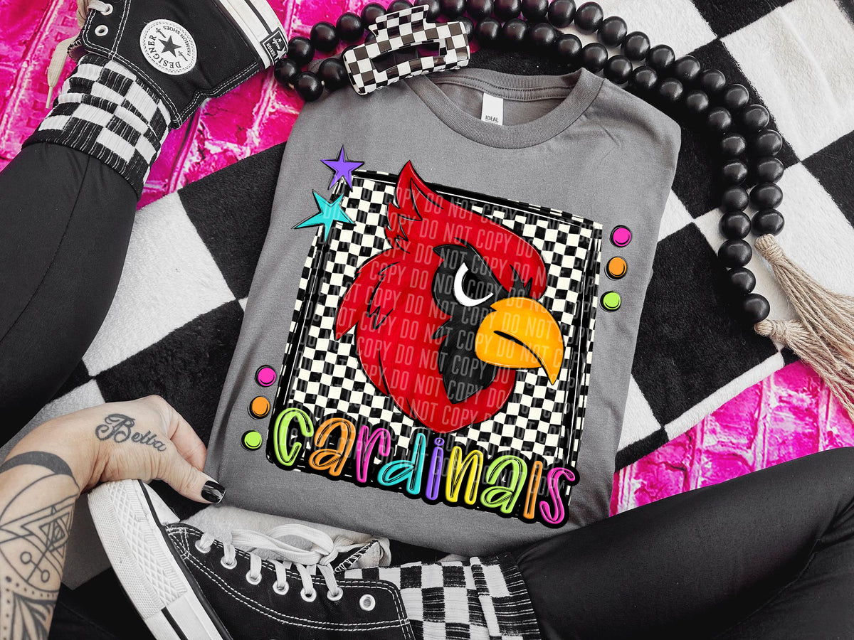 Checkered Preppy Bright Cardinals Red 2 (Caplinger) DTF transfer
