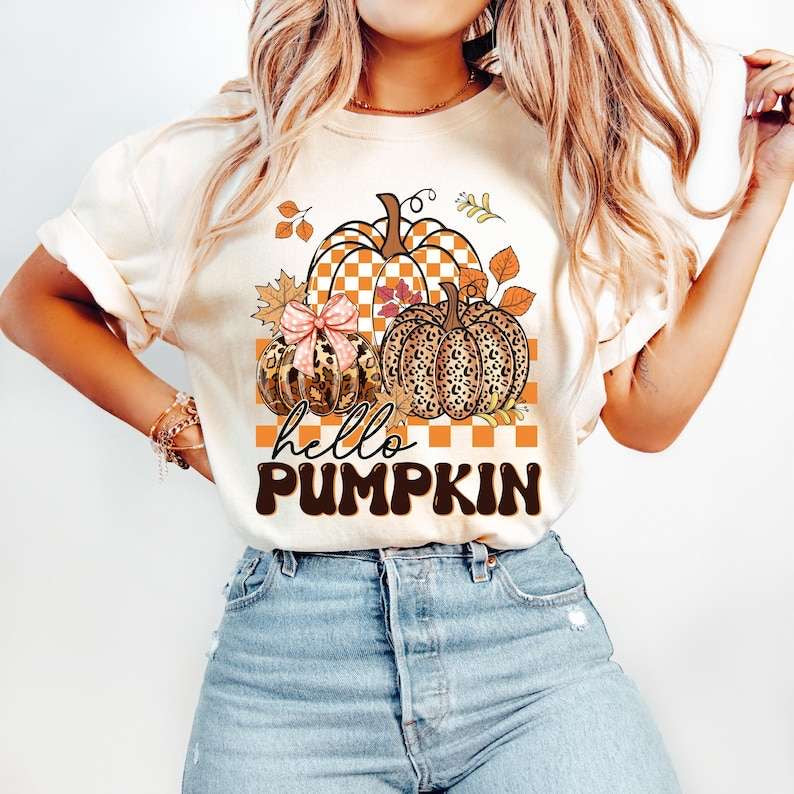 Hello pumpkin checkered and leopard pumpkins 62166 DTF transfer