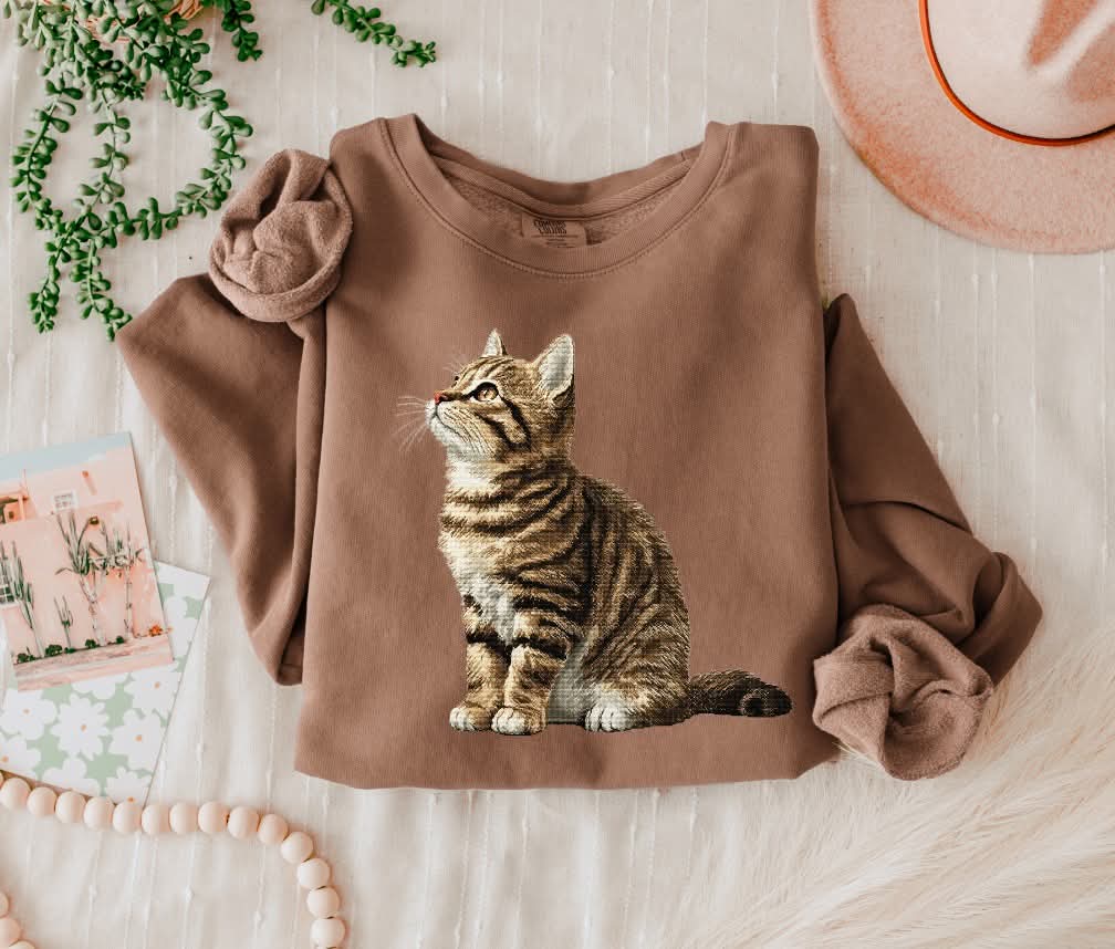 Needlepoint Tabby cat (s&g) DTF Transfer