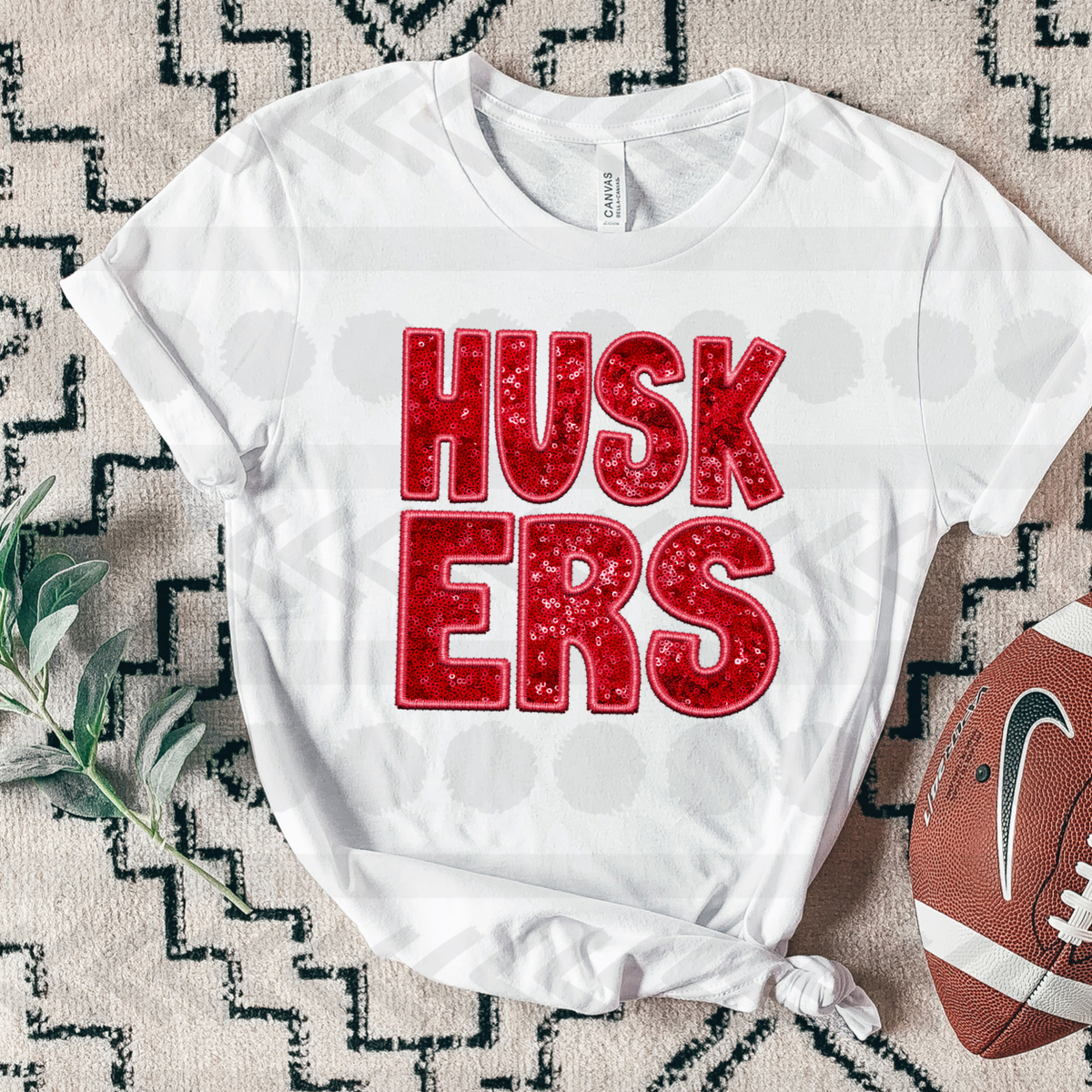 Huskers faux embroidery glitter DTF TRANSFER
