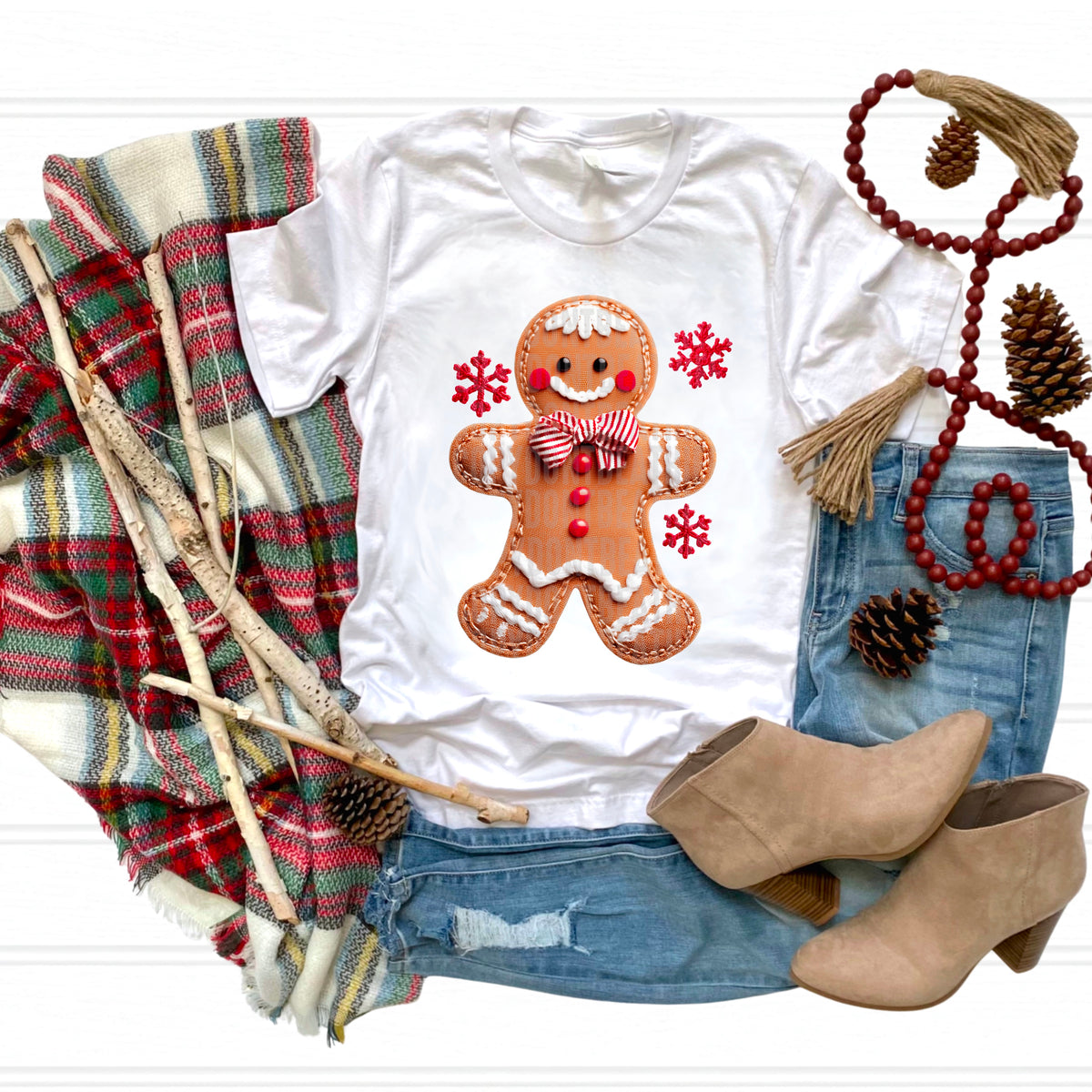 Gingerbread Man with red snowflakes 113341 DTF transfer