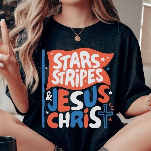Stars stripes & Jesus Christ (KARTA) 64029 DTF transfer