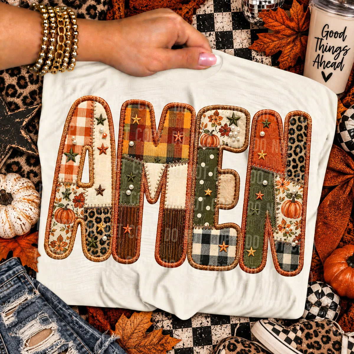 Amen embroidered patchwork Sunday Special DTF transfer