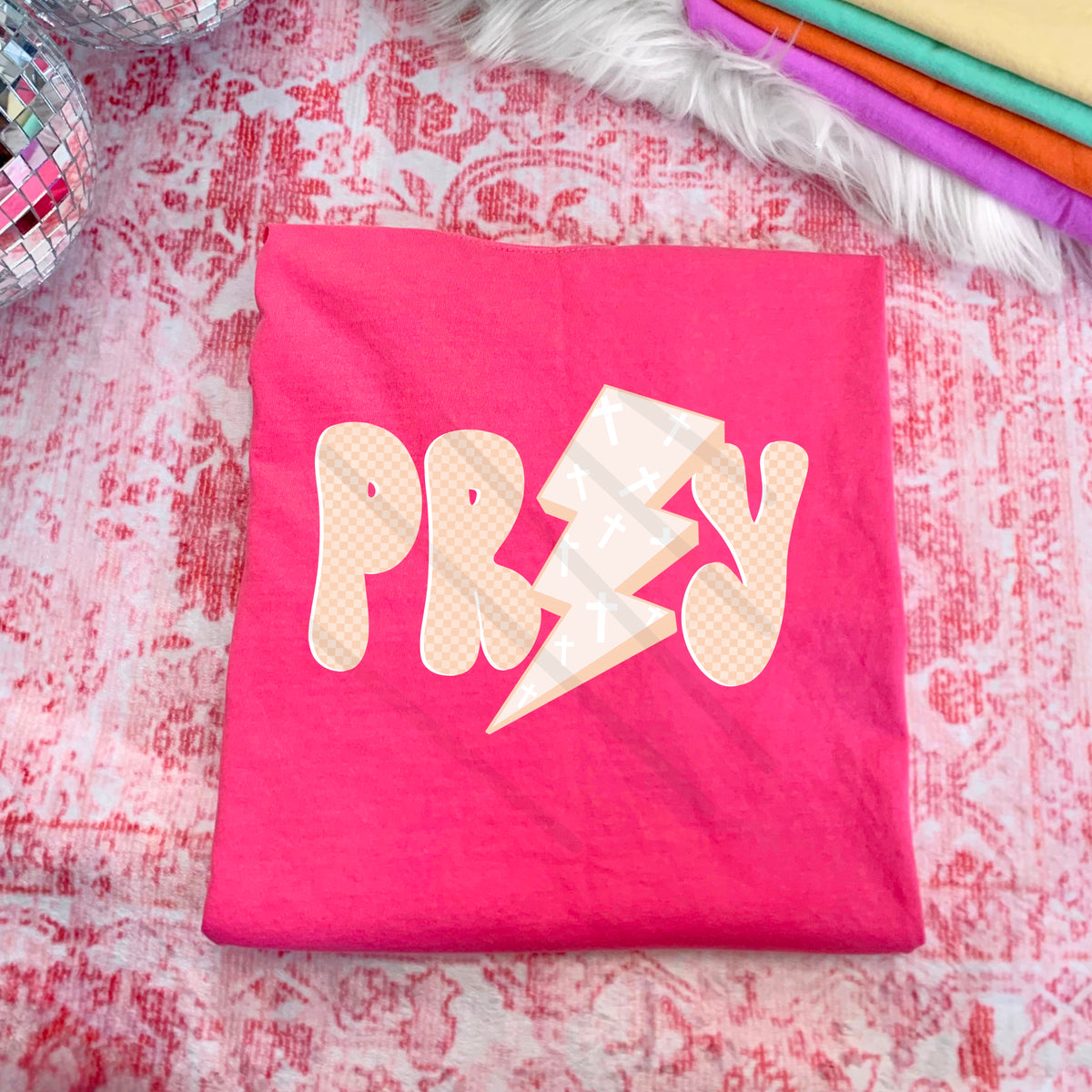 Pray with cross lightning bolt tan 110684 DTF transfer