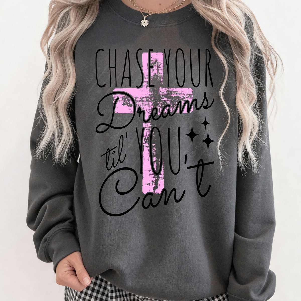 Chase your dreams pink cross (black) (texasgal) DTF Transfer