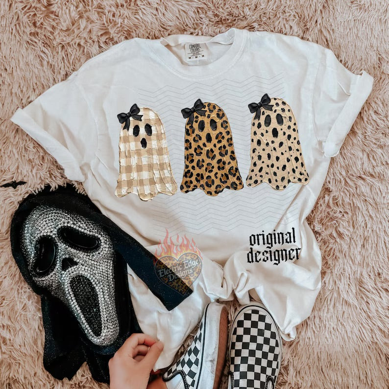Faux painted ghosts (checker leopard dots) Sunday Special DTF transfer