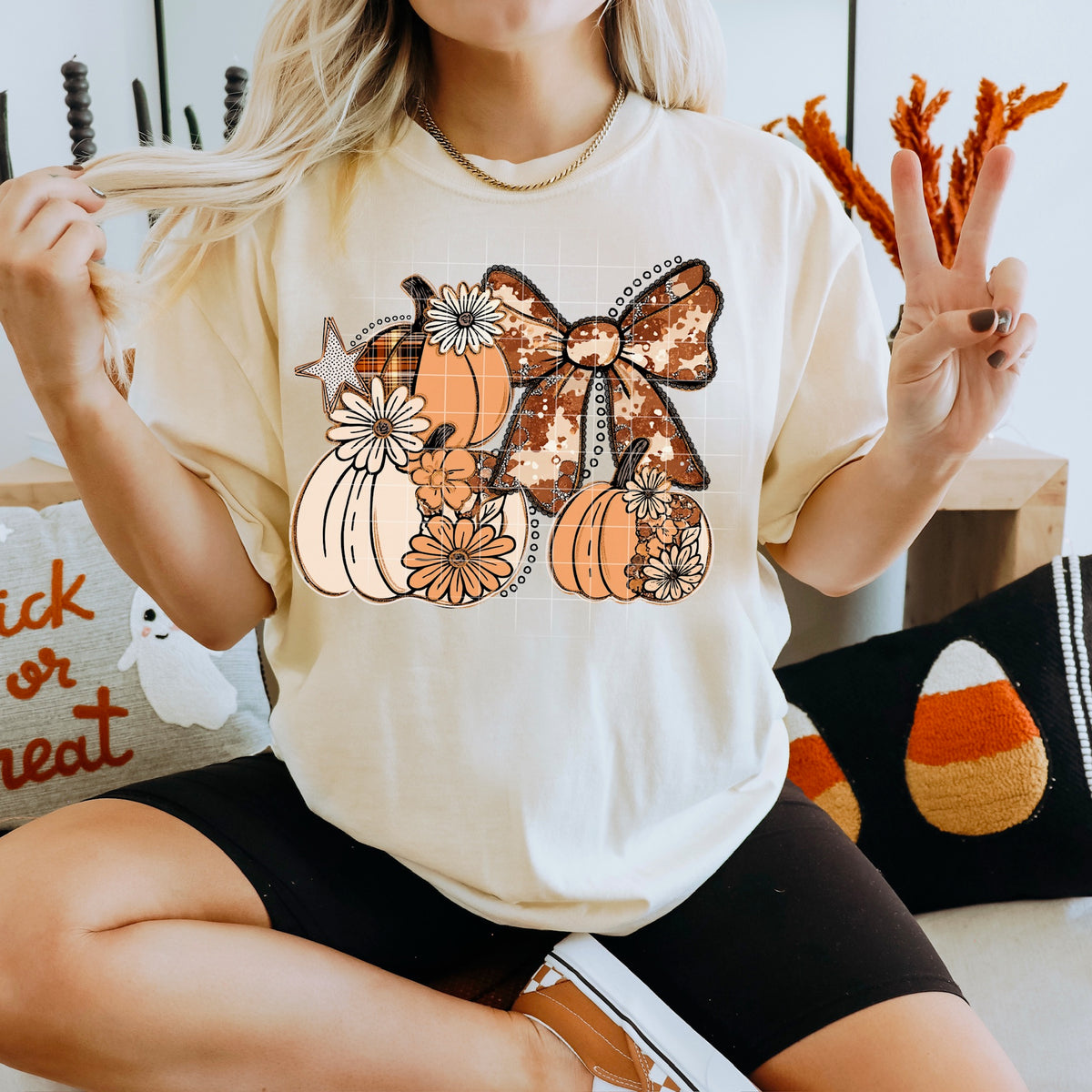 Pumpkins Flowers and bow 113772 DTF transfer