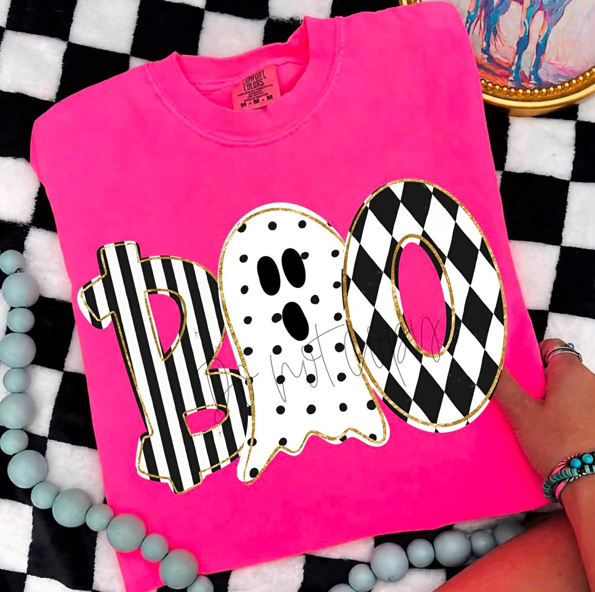 Boo black white stripe polkadot checkered SUNDAY SPECIAL DTF transfer