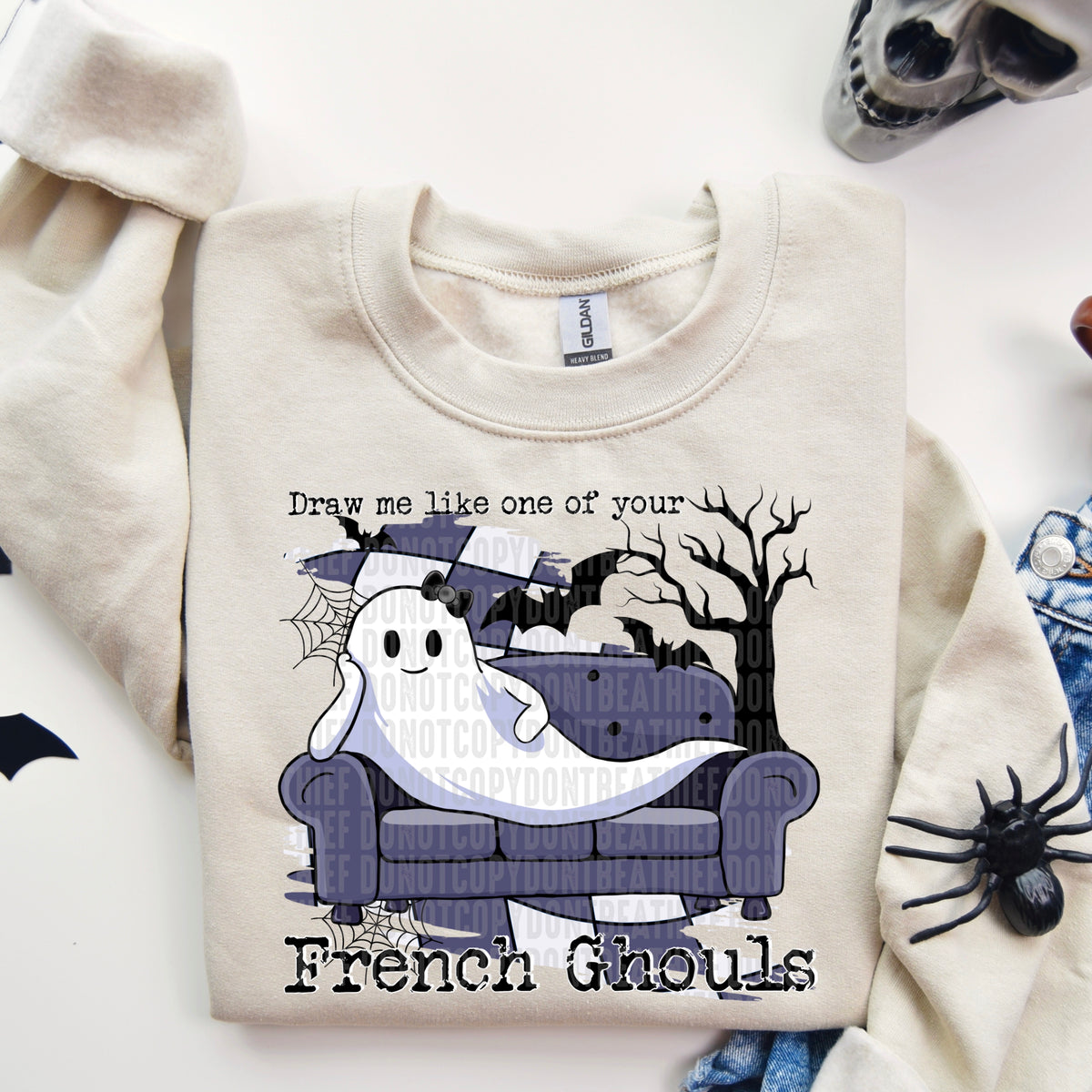 French Ghouls ghost on couch 113246 DTF transfer