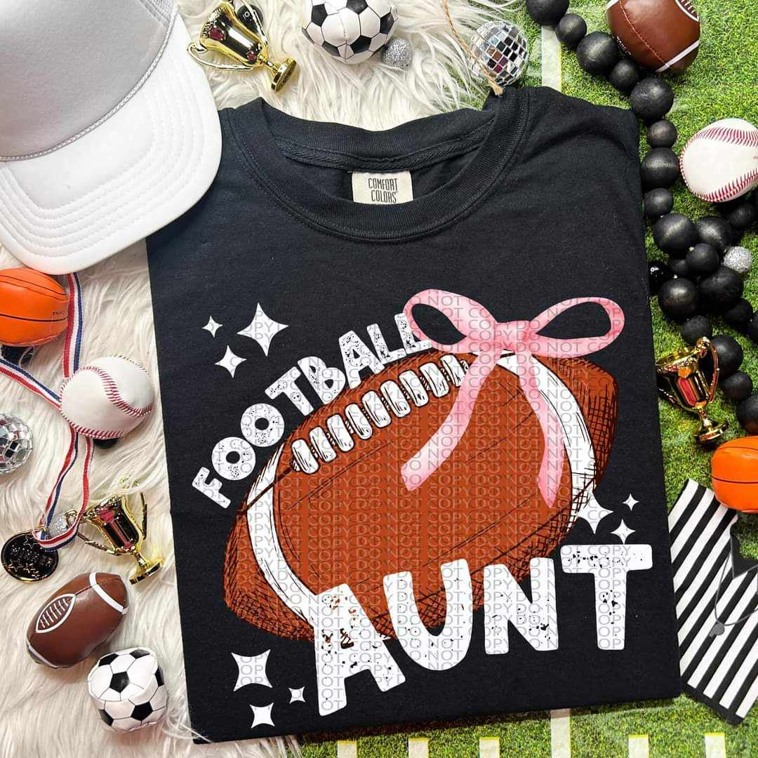 Football aunt white font ball with pink bow (HW) 50229 DTF transfer