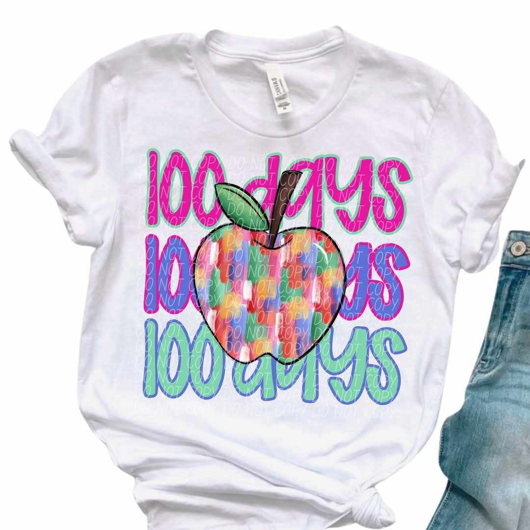 100 days stacked brushstroke apple (CITY) 82278 DTF transfer