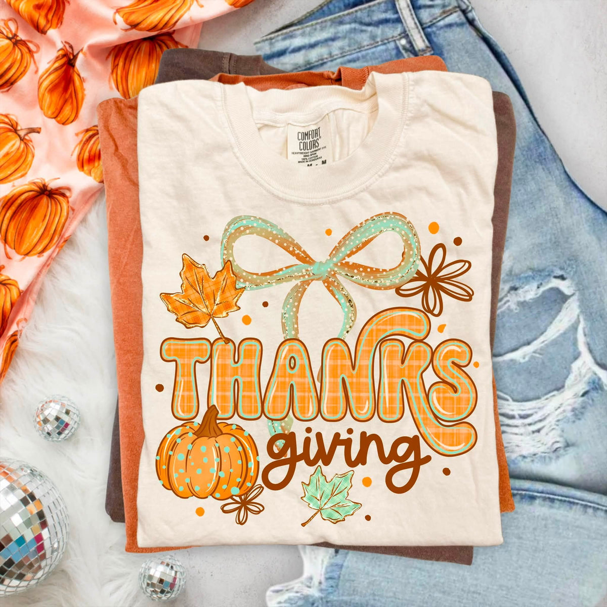 Thanks giving teal orange bow  SUNDAY SPECIAL DTF transfer