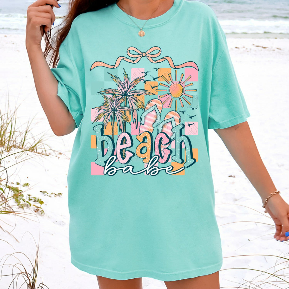 Beach babe pink ribbon Sunday Special DTF transfer