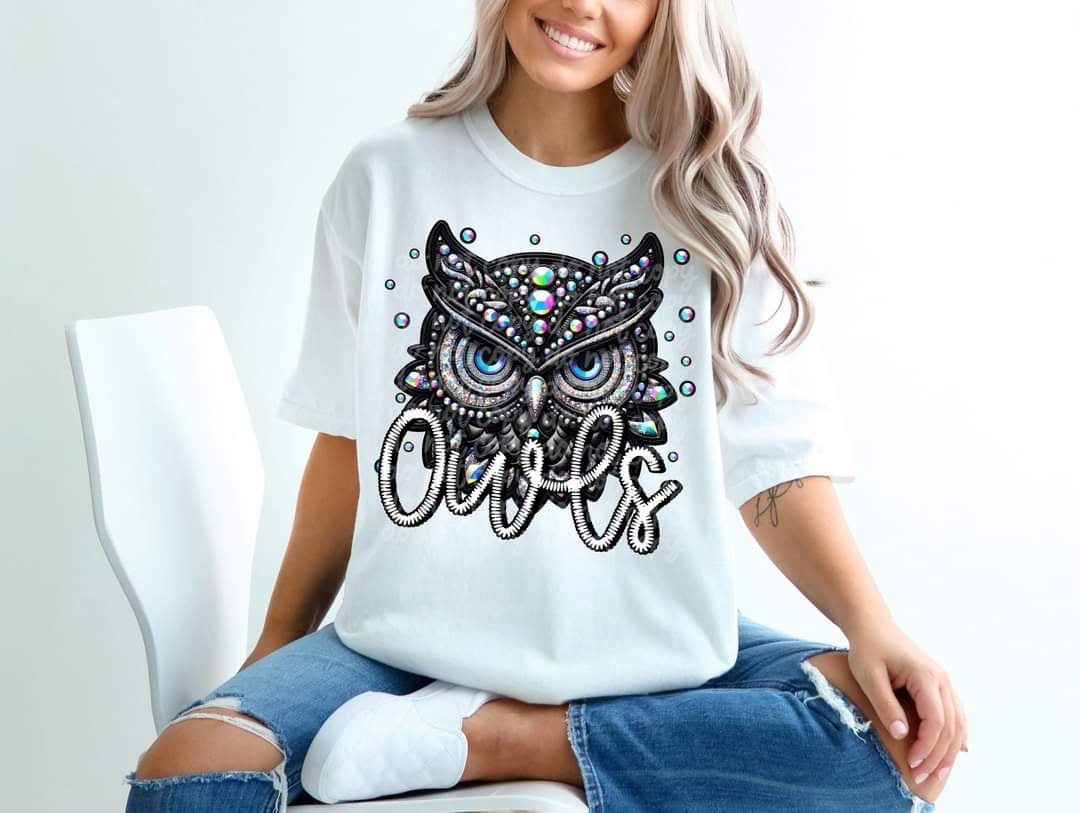 Owls bedazzled mascot 53594 DTF transfer
