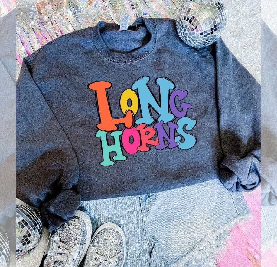 Longhorns colorful bubble font (S&G) 64504 DTF transfer