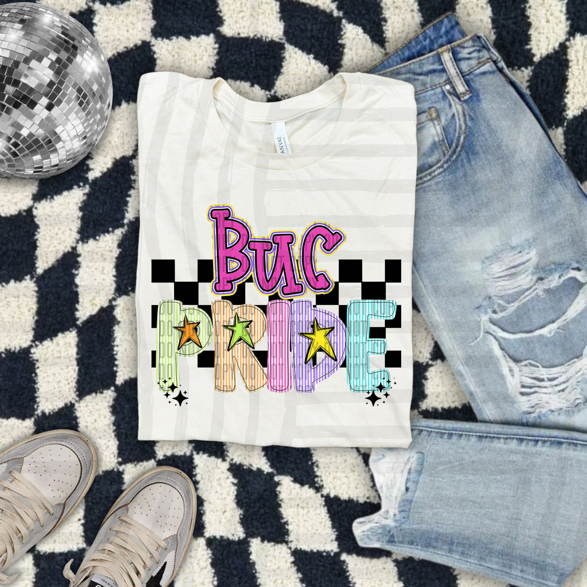 Buc Pride - Colorful Stripe With Stars And Checker 108172 DTF transfer
