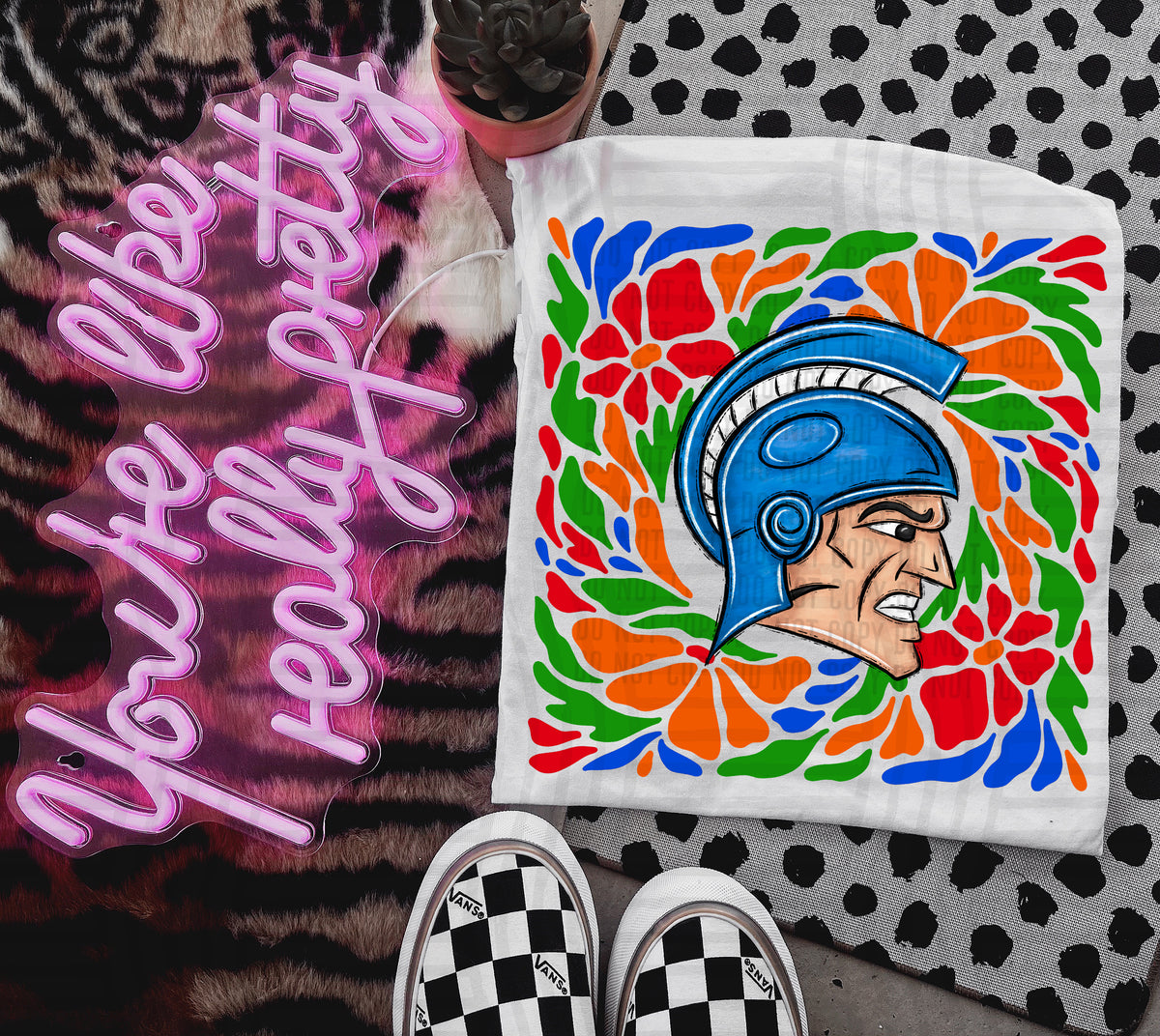 Blue Trojan Retro Floral (Caplinger) 101114 DTF transfer