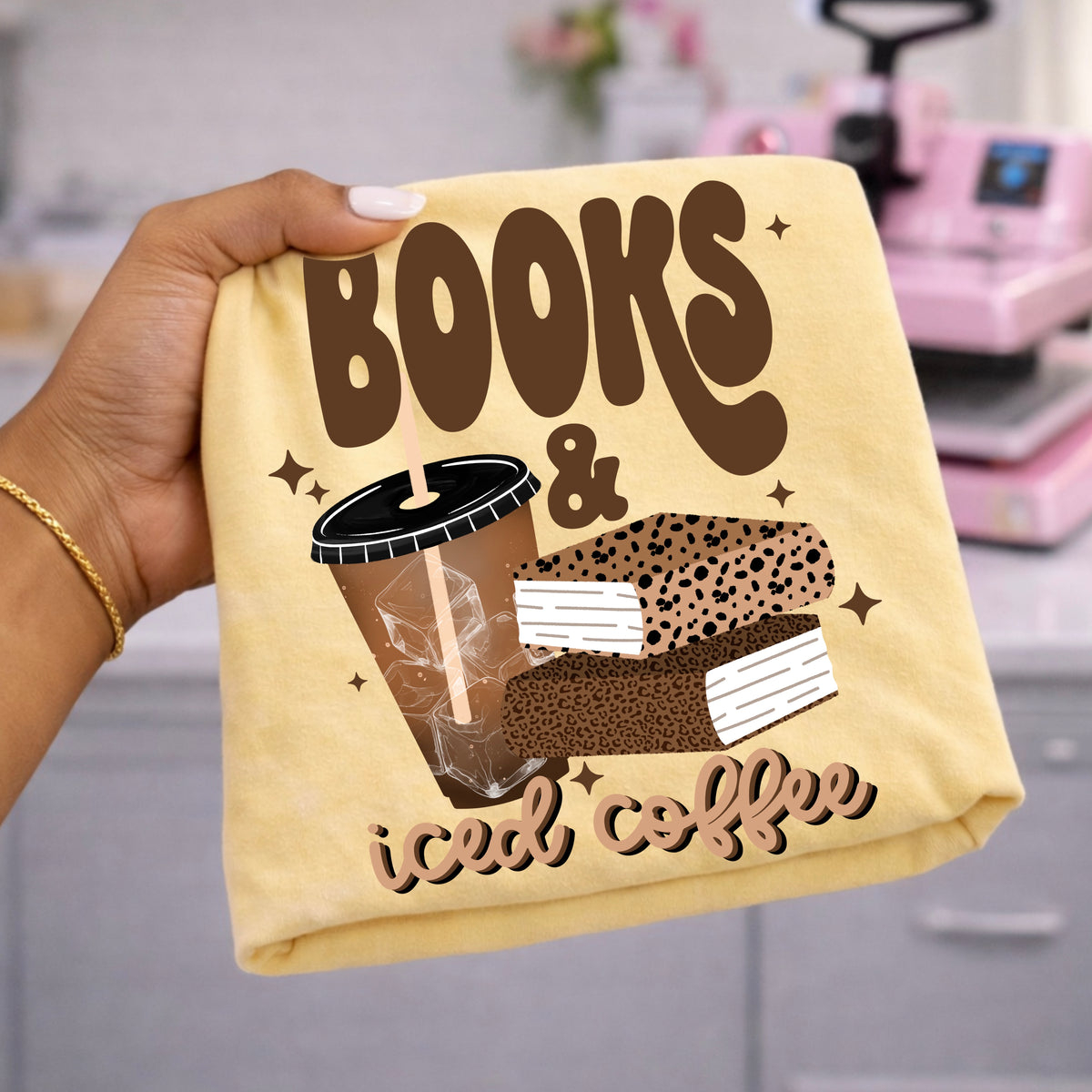 Books and iced coffee brown font (CSC) DTF Transfer