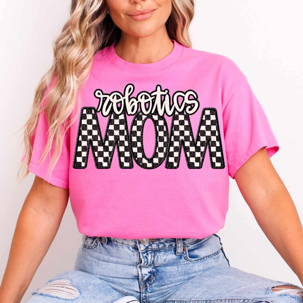 Robotics mom checkered city DTF transfer