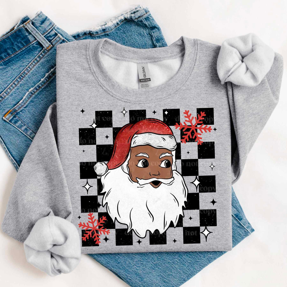 Santa checkered background dark skin (CSC) 60676 DTF transfer