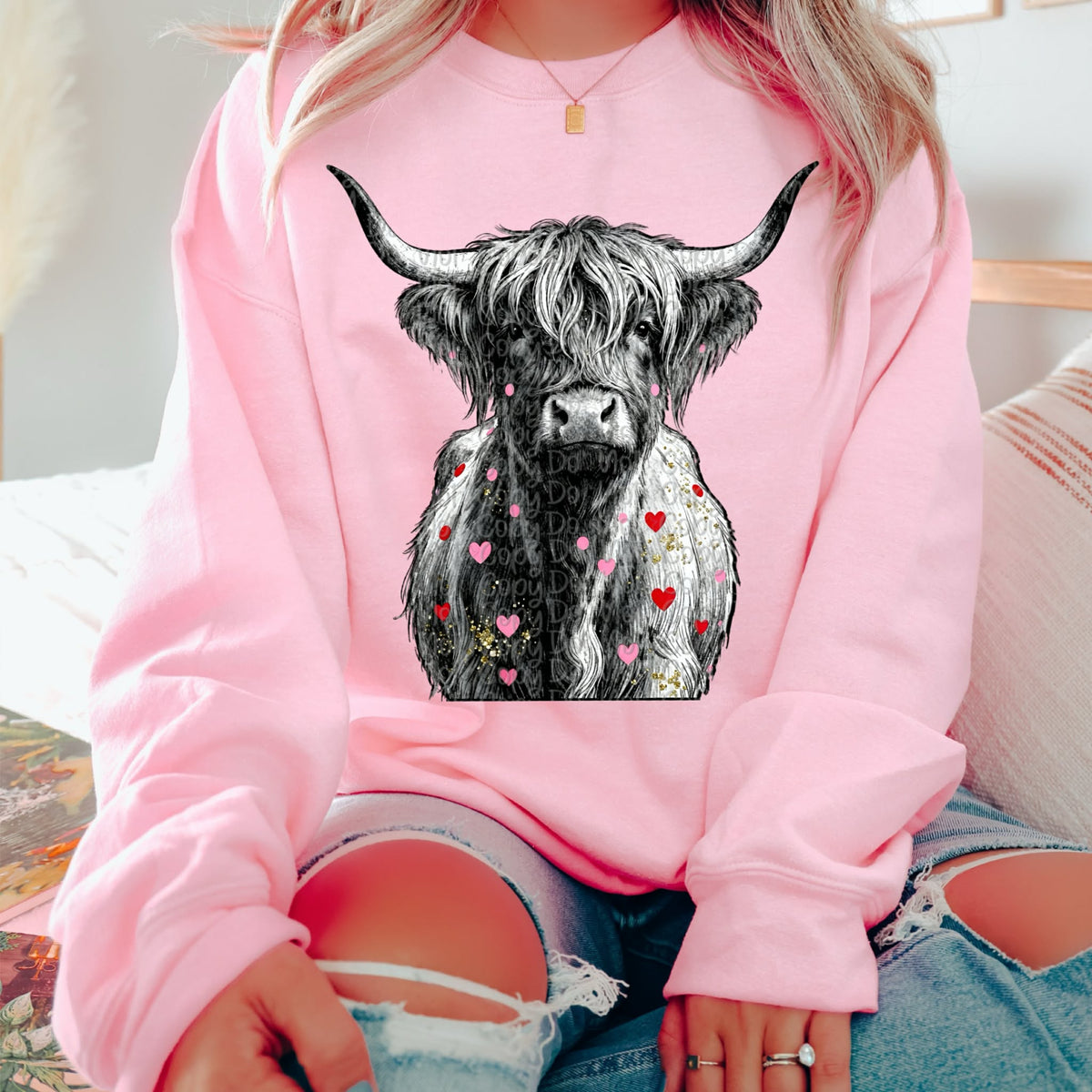 Highland cow and hearts (virgo) DTF transfer