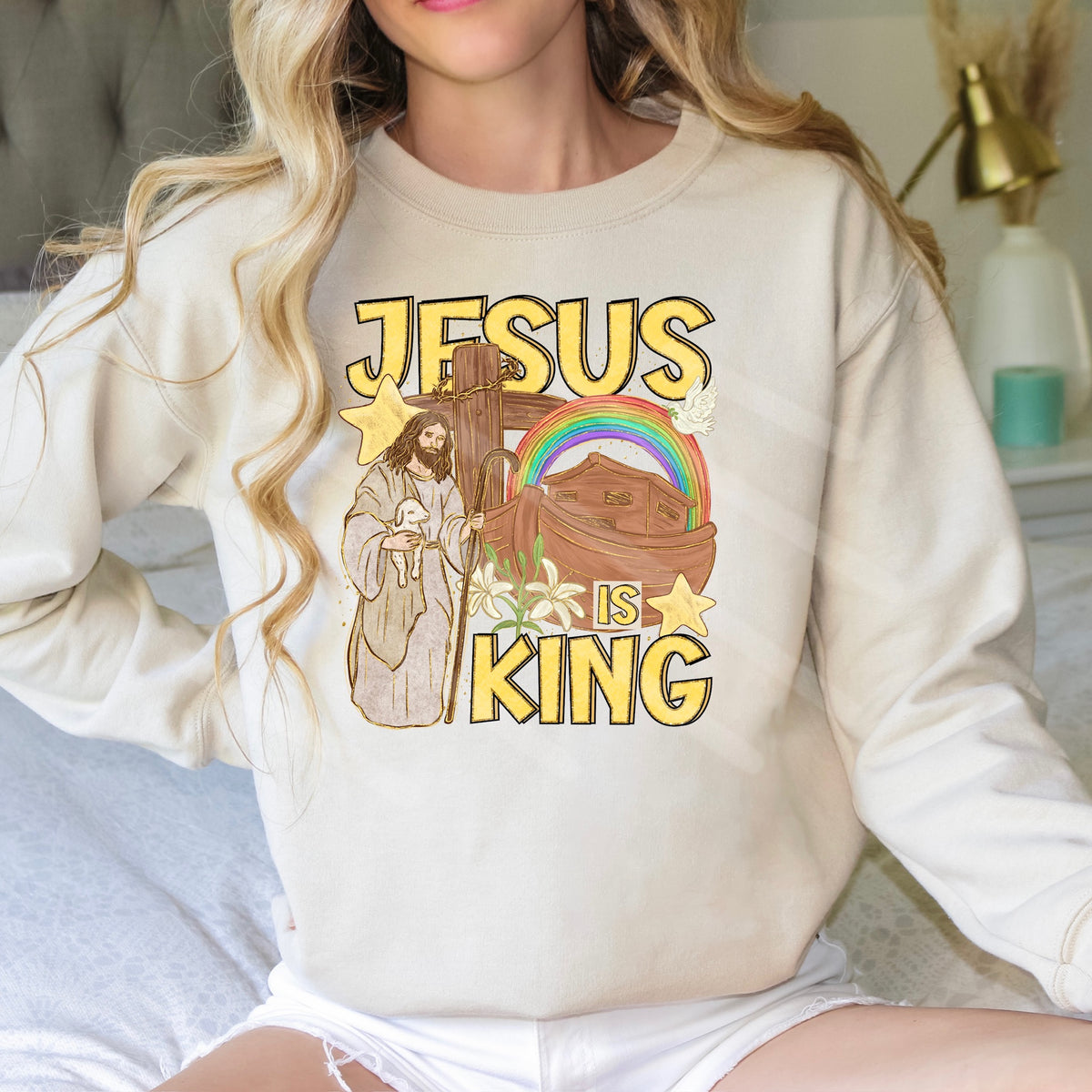 Jesus Is King with rainbow (cstage) DTF transfer