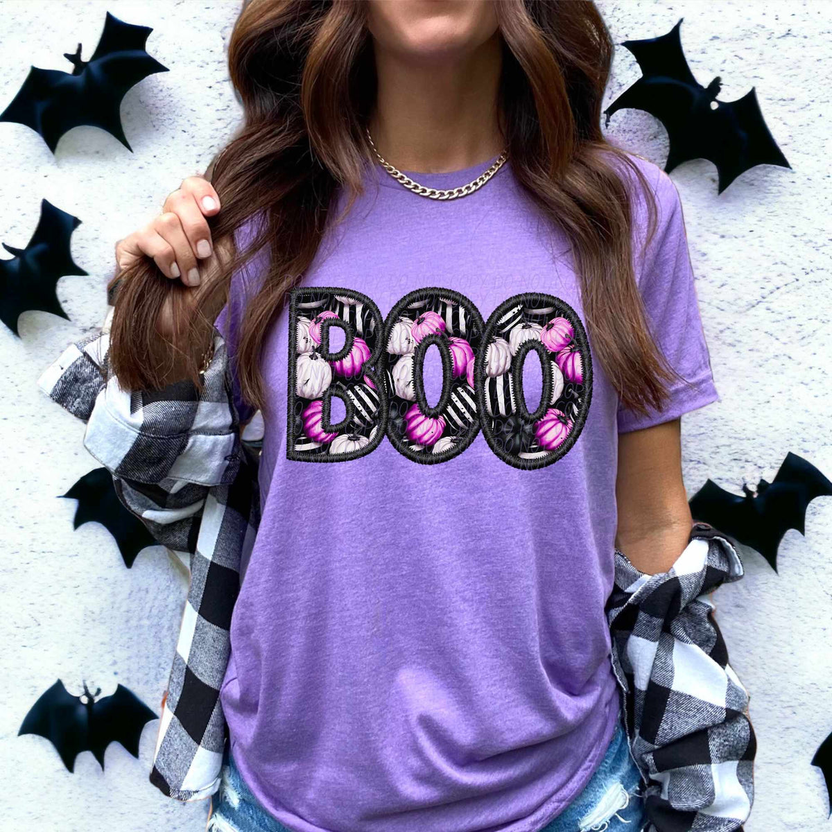 Boo black outline pink pumpkins (CITY) 55915 DTF transfer