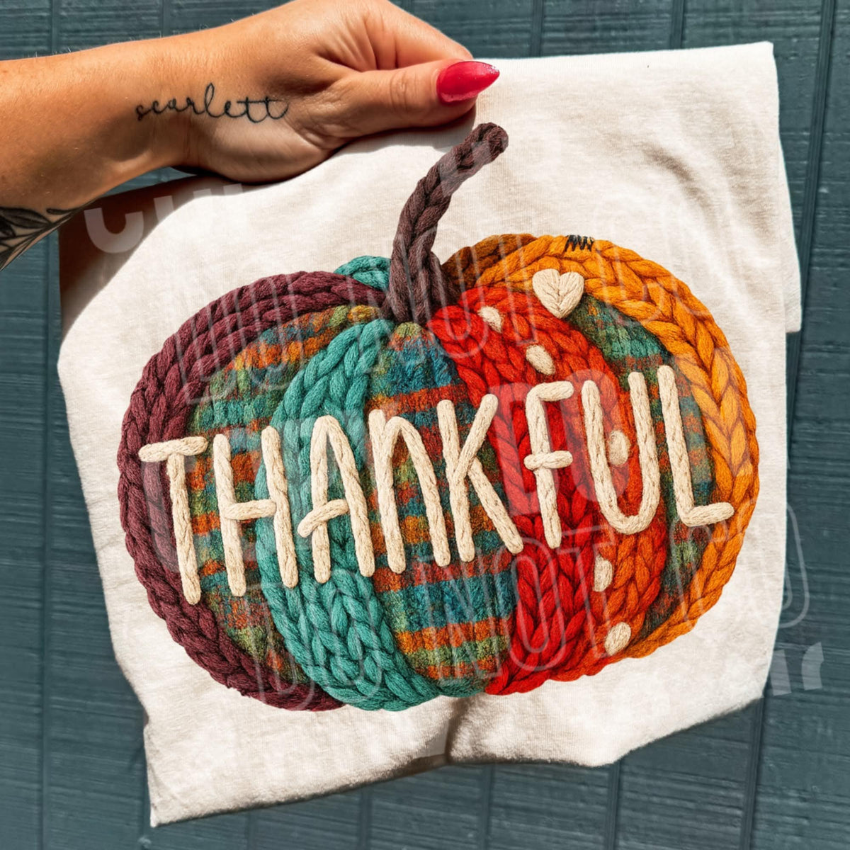 Thankful Pumpkin faux yarn (SBB) DTF transfer