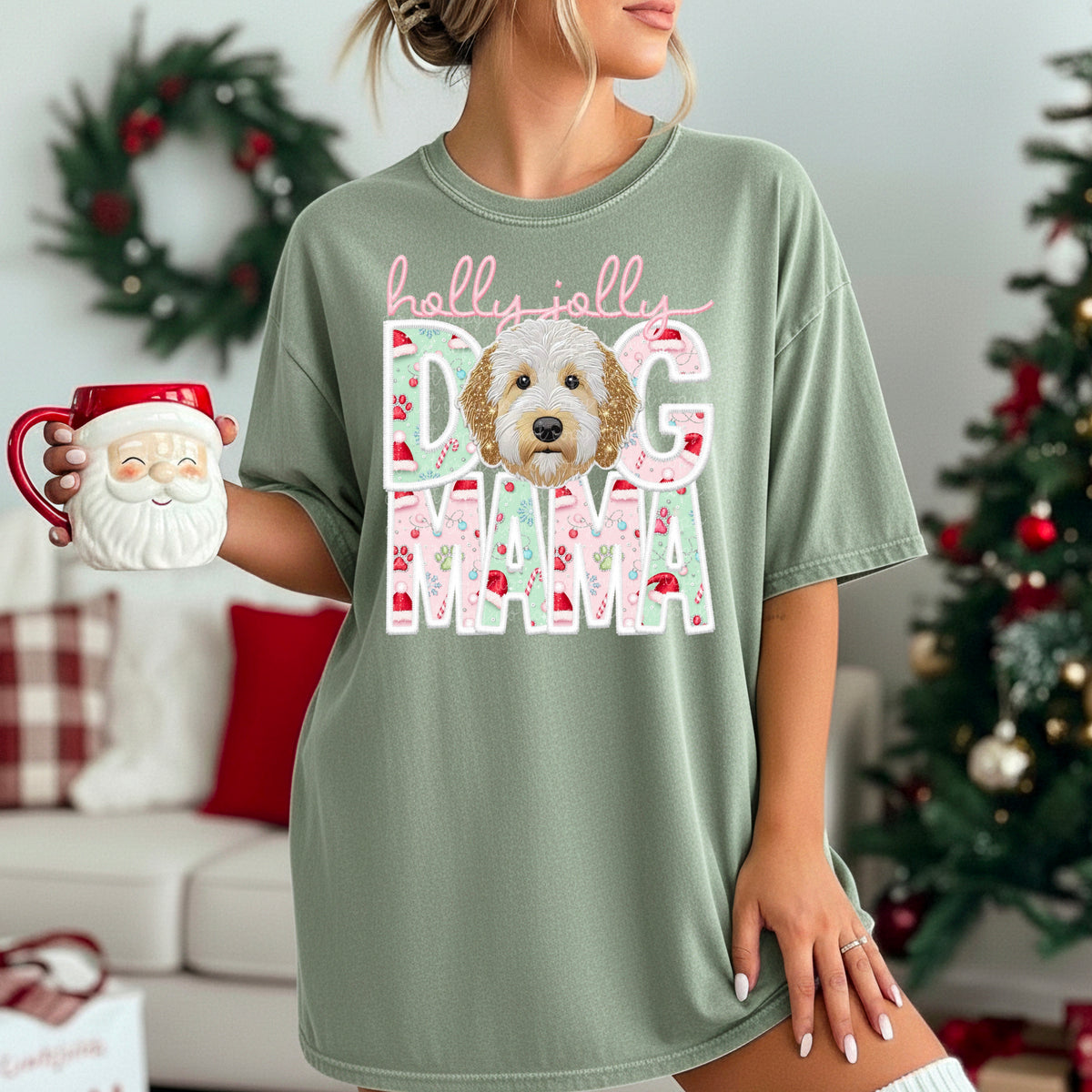 Doodle white Holly Jolly Dog Mama 115621 DTF Transfer