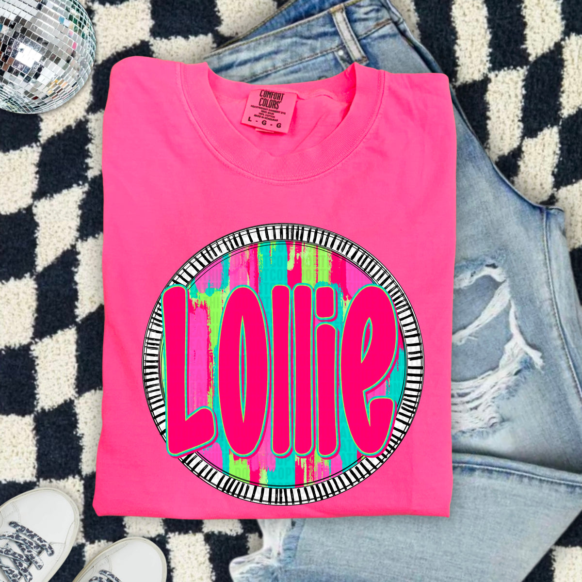 Lollie pink font circle 103927 DTF transfer