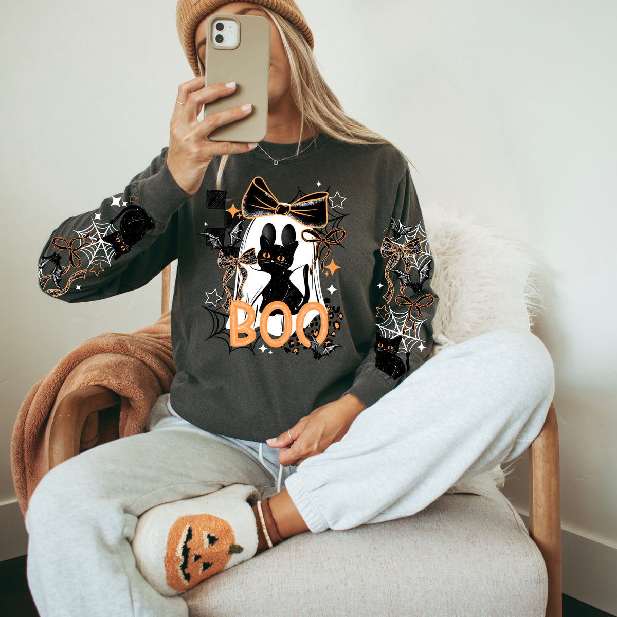 Boo ghost cat horizontal (front only) (CSC) DTF Transfer