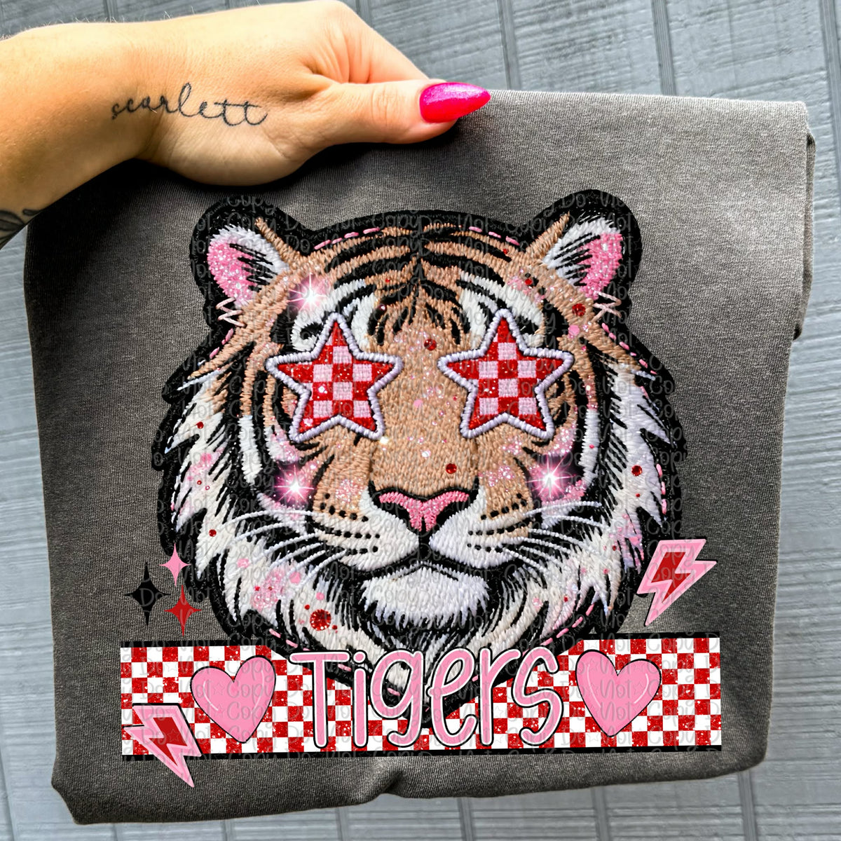 Tigers faux embroidery valentines (virgo) DTF transfer