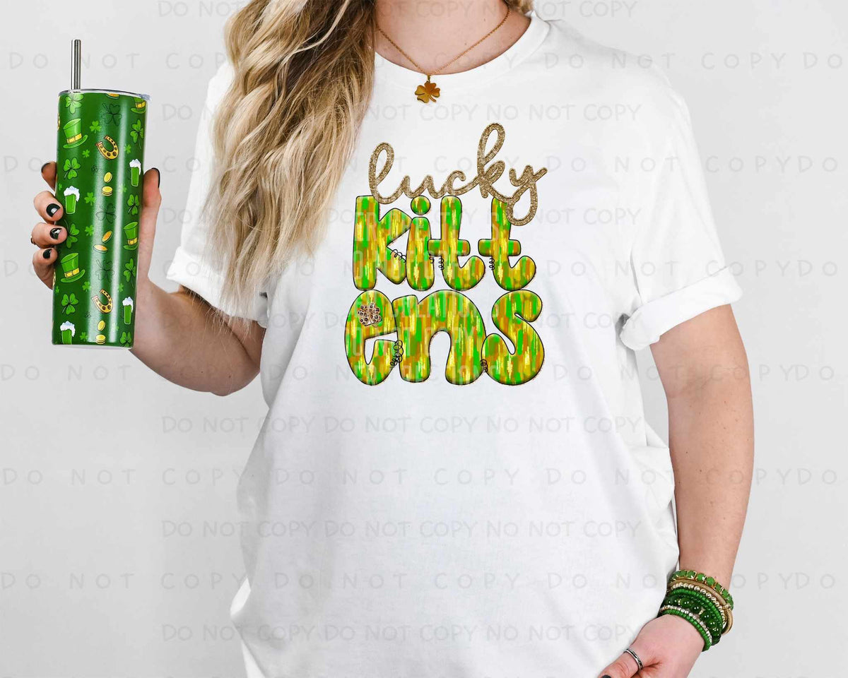 Lucky kittens green brushstroke (Caplinger) 80011 DTF transfer