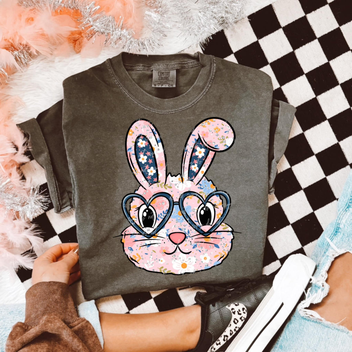 Pink floral bunny (VIRGO) 93303 DTF transfer