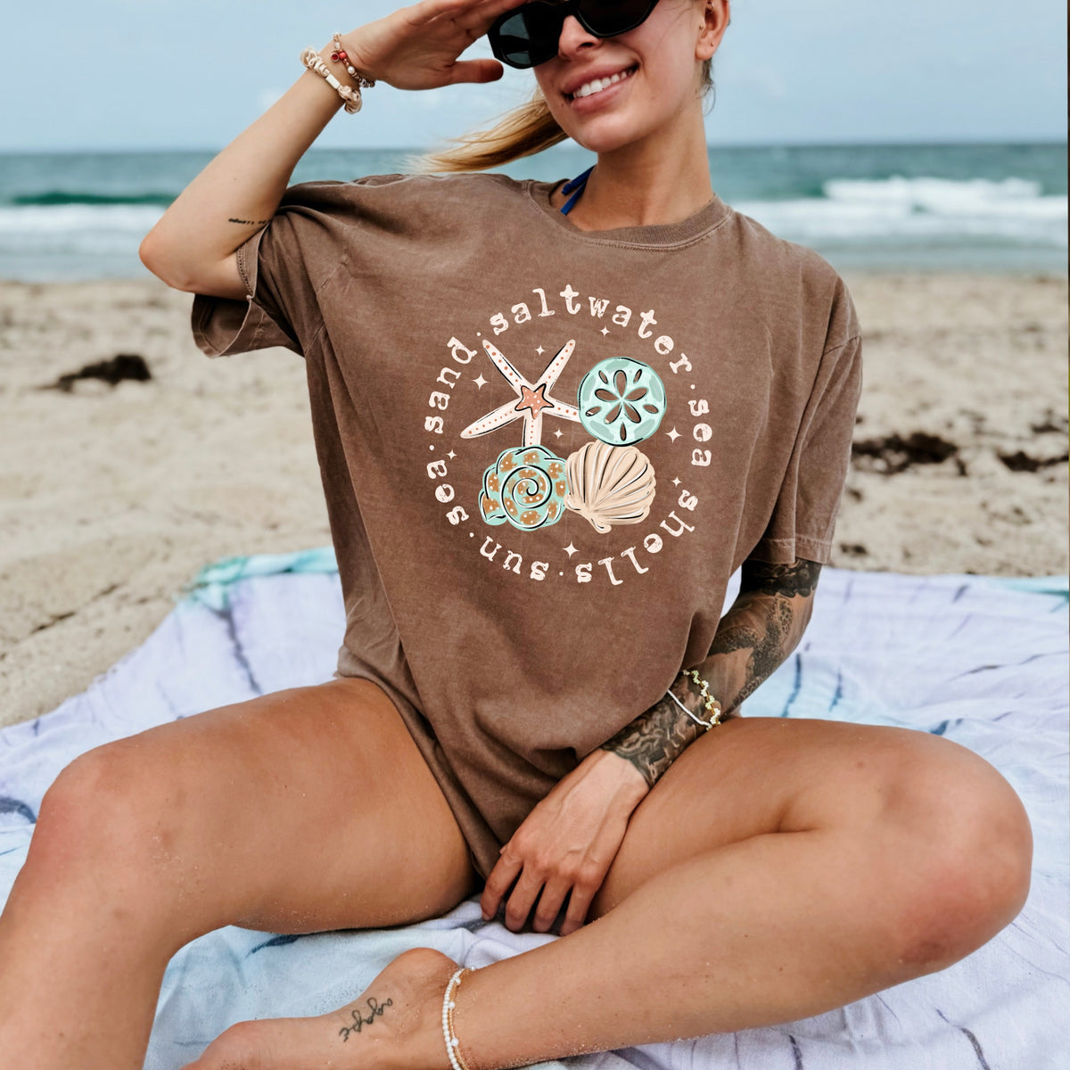 Sea Shell Circle (cream words) (CSC) DTF Transfer