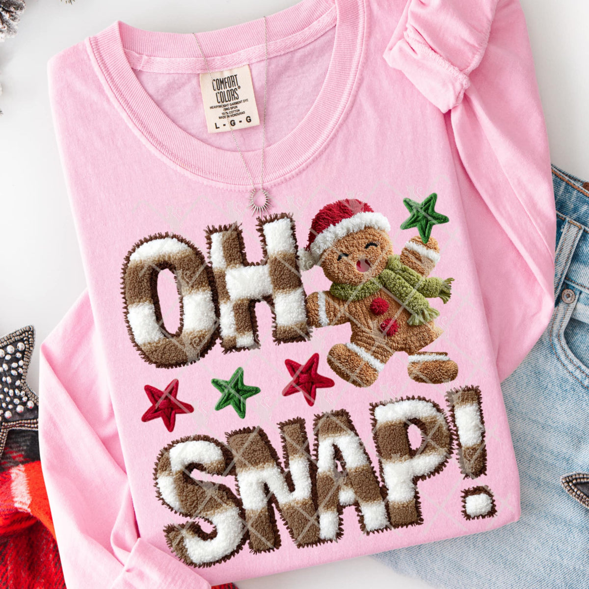 Oh Snap faux yarn gingerbread (TTD) DTF Transfer