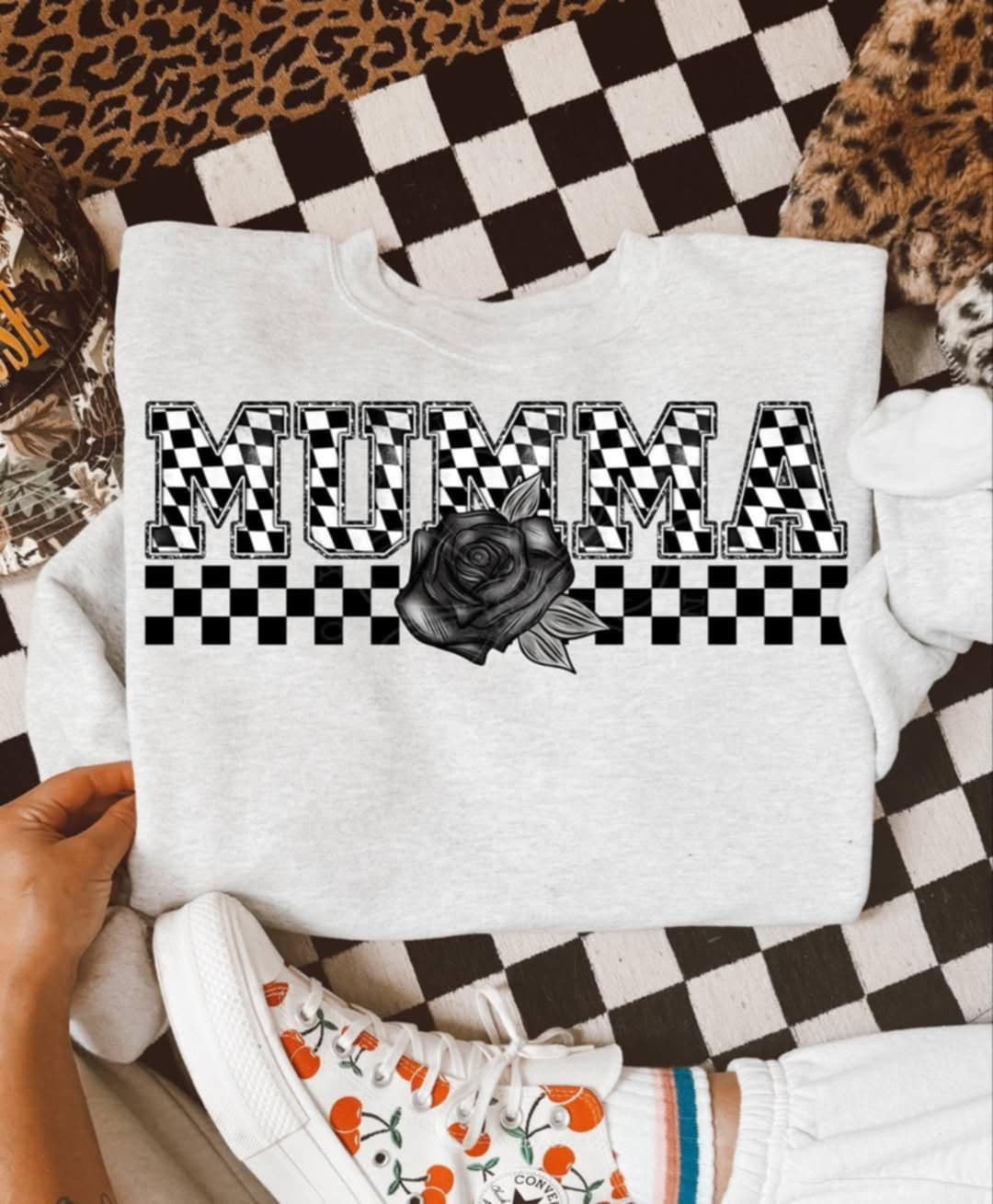 Mumma checkered with black rose (Unhinged) 99338 DTF transfer