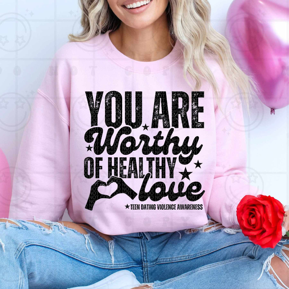 You are worthy of healthy love BLACK (HW) 79432 DTF transfer