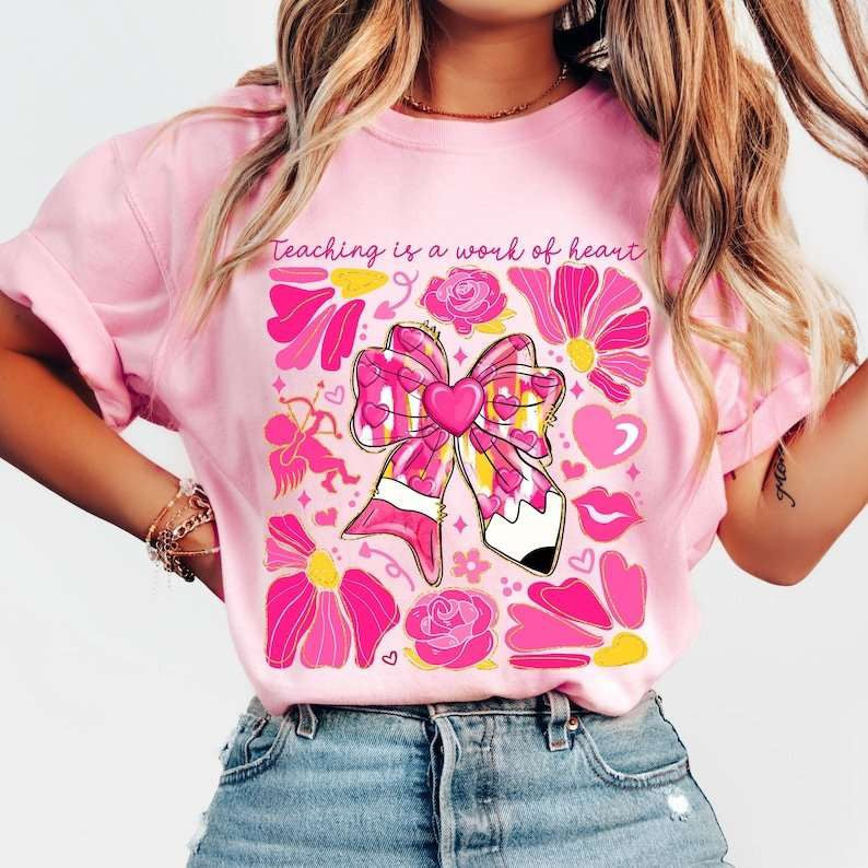 Teaching is a work of heart brushstroke bow 77643 DTF transfer