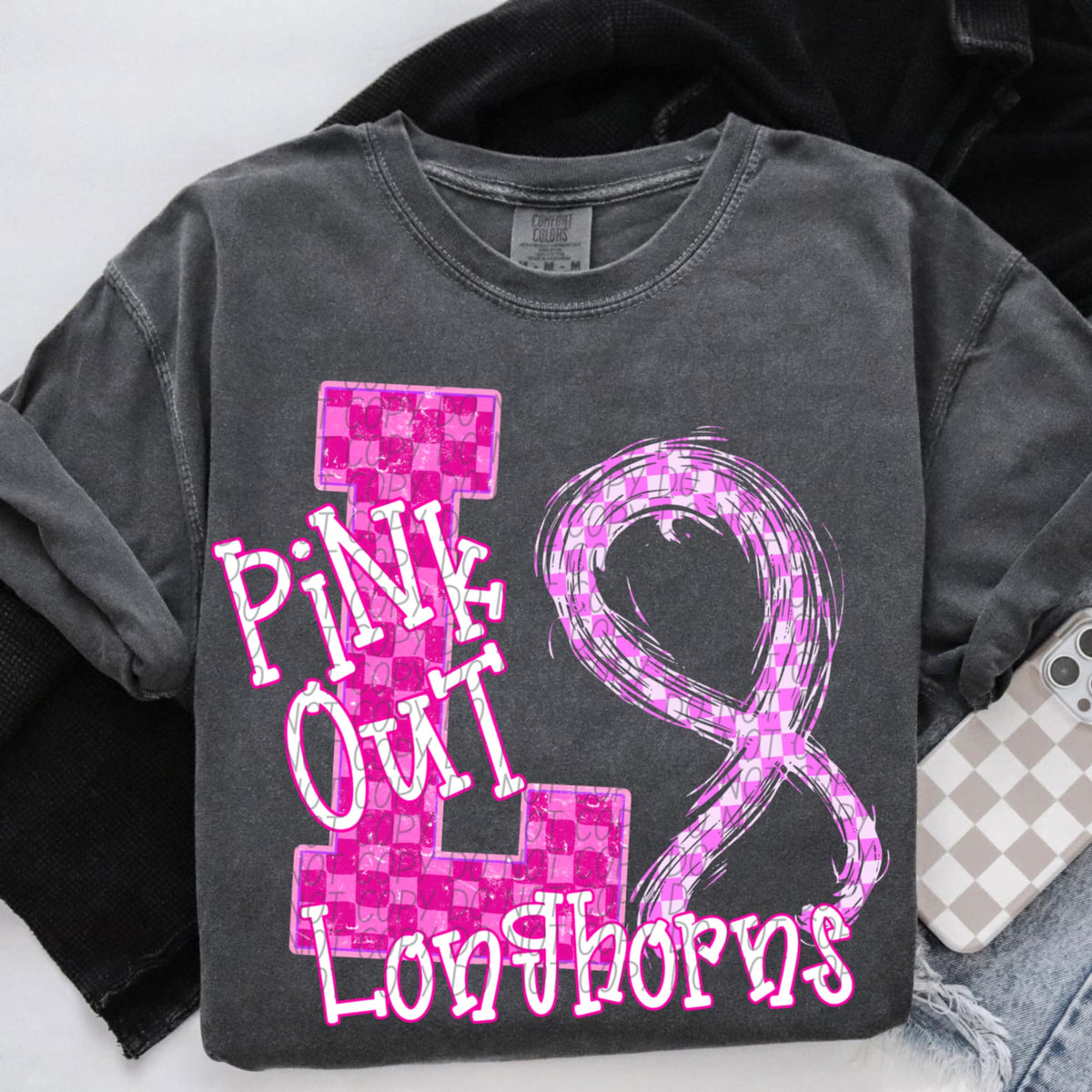 Long horns Pink Out Varsity (city) DTF Transfer