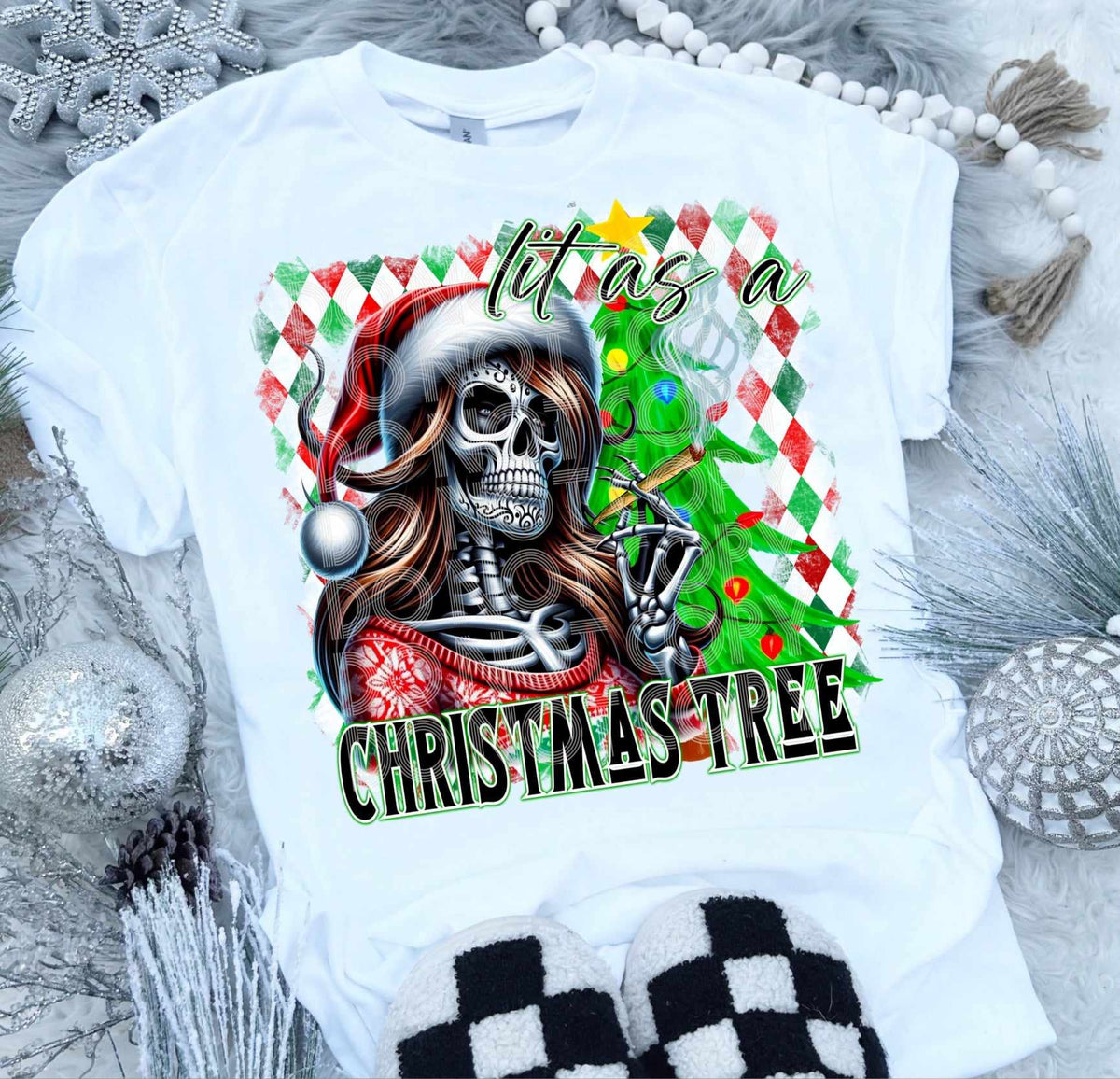 Lit as a Christmas tree red and green frame 60854 DTF transfer