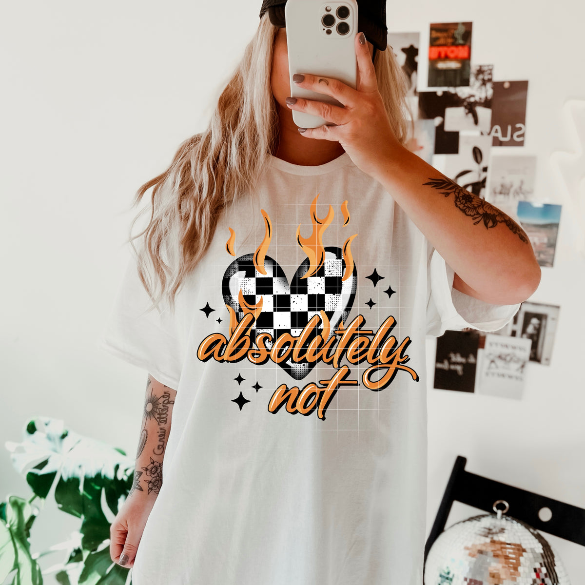 Absolutely Not Checker Flame Heart (CSC) DTF transfer