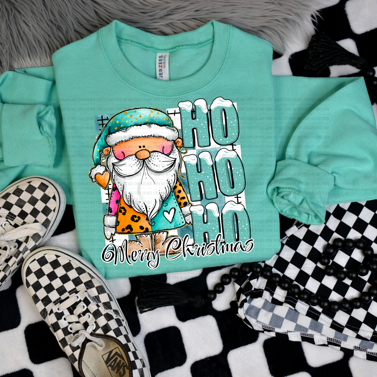 Ho Ho Ho Santa with merry Christmas cursive (revel) DTF Transfer