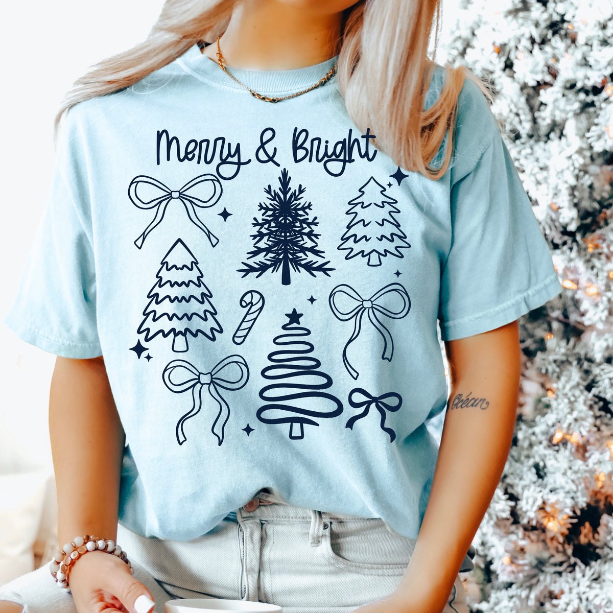 Merry bright trees navy (CSC) DTF Transfer