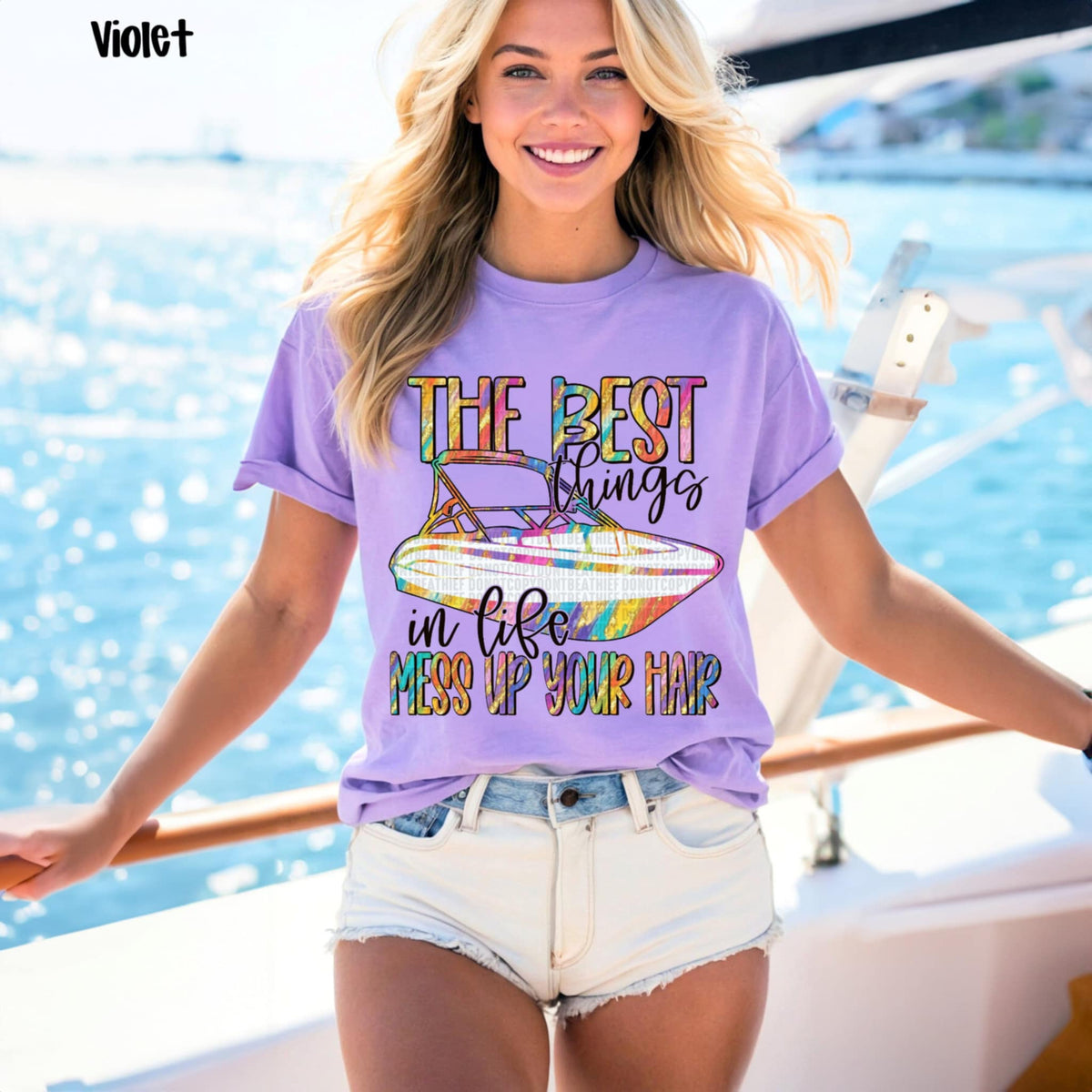 The best things in life mess up your hair speed boat (SDD) 94678 DTF transfer