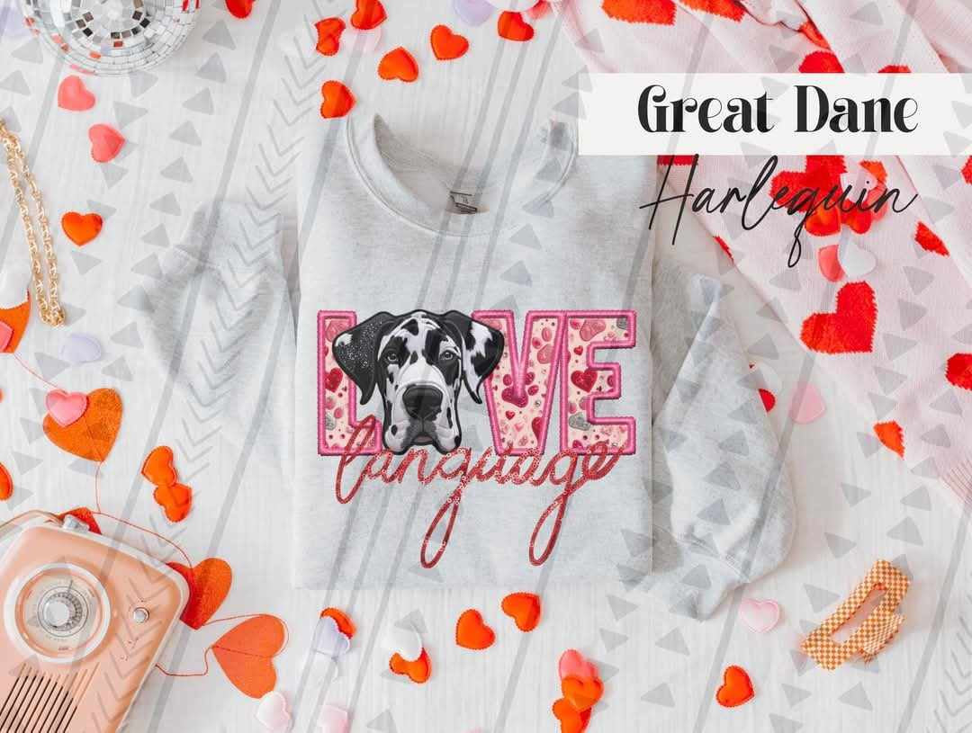 Love language harlequin Great Dane 73978 DTF transfer