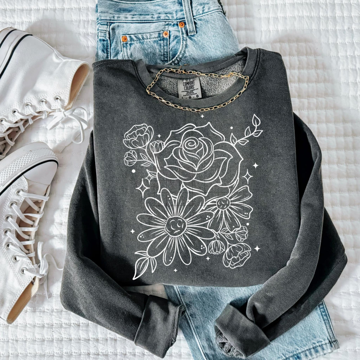 White floral outline (CSC) 92317 DTF transfer