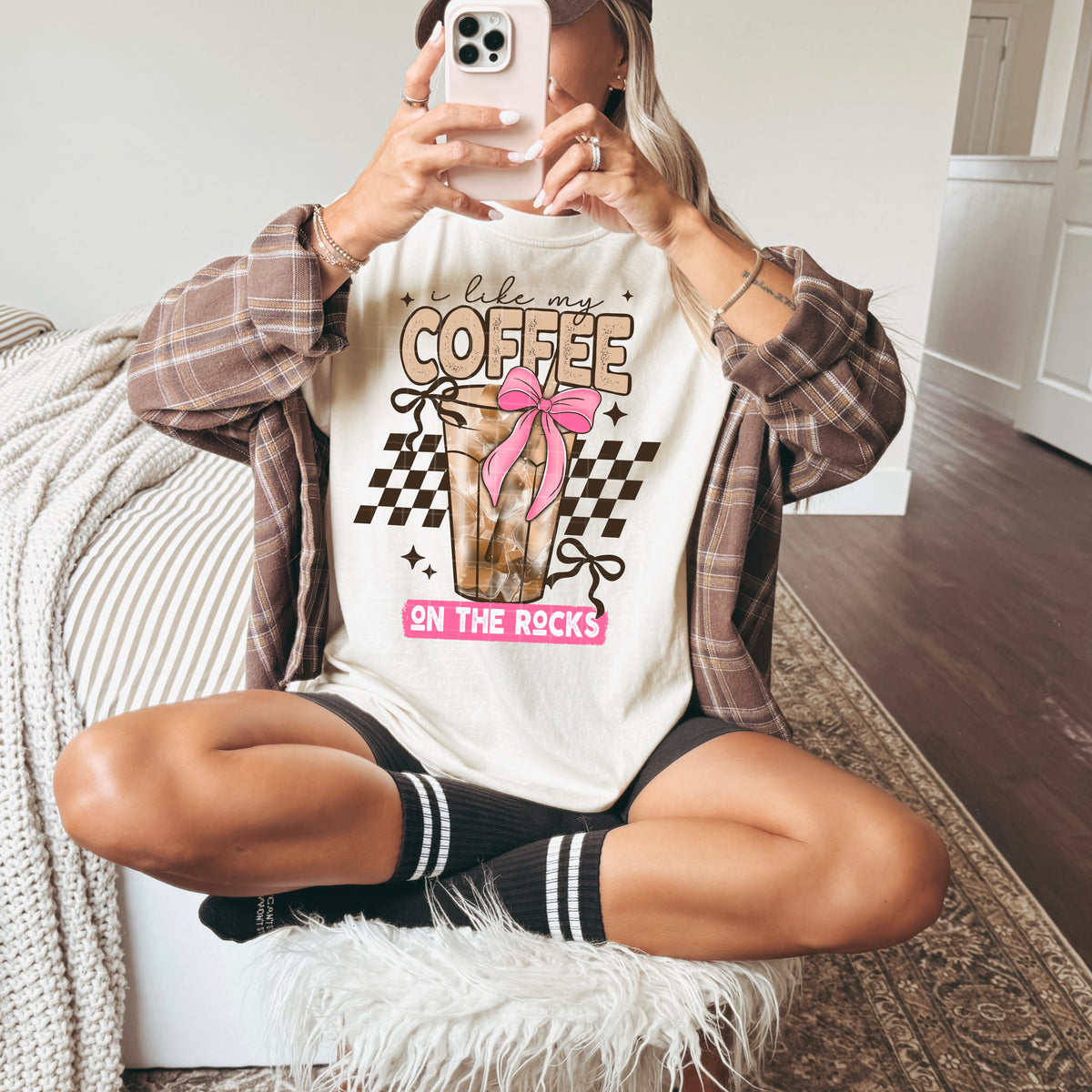 Iced coffee on the rocks pink bow (CSC) DTF Transfer