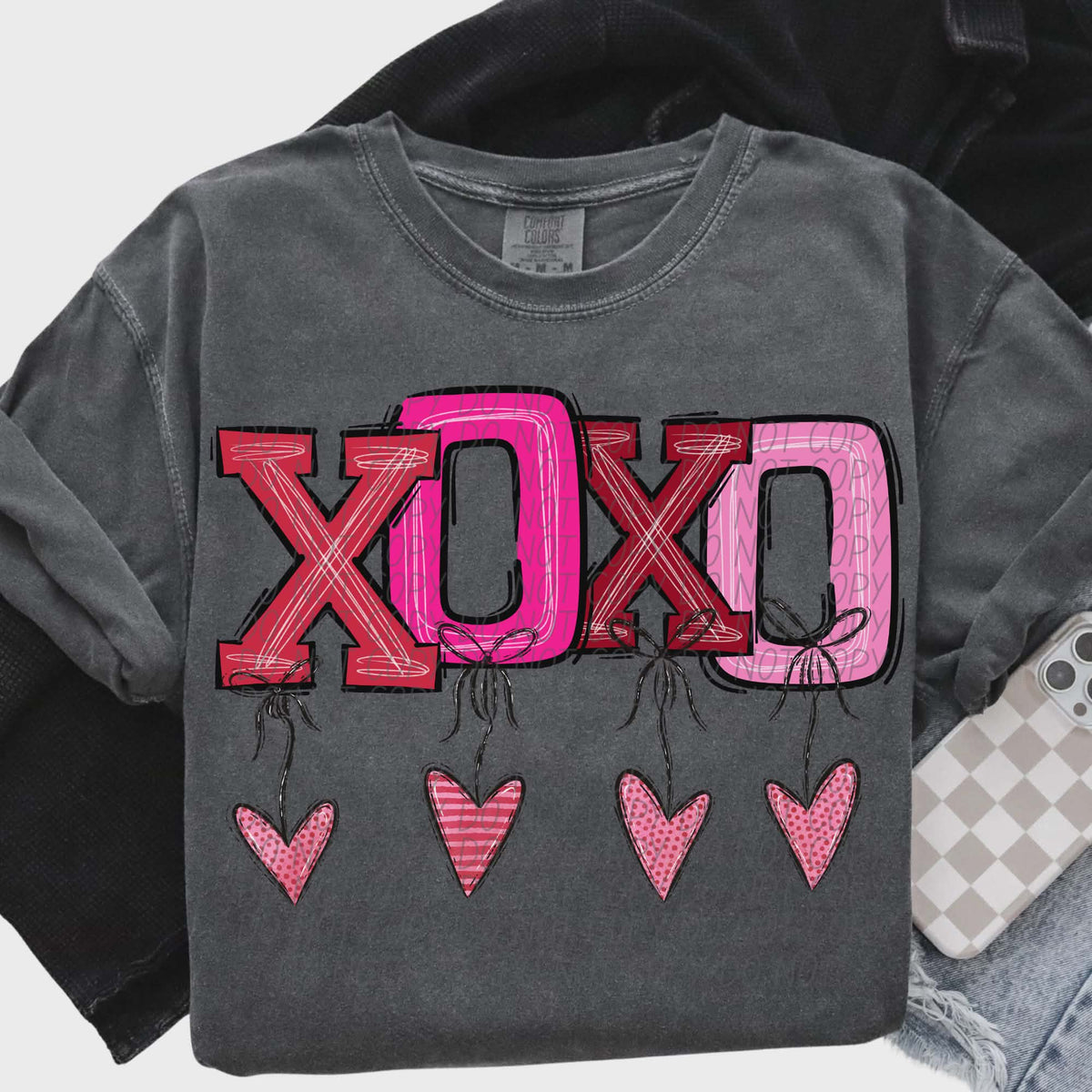 Xoxo falling hearts (city) DTF transfer